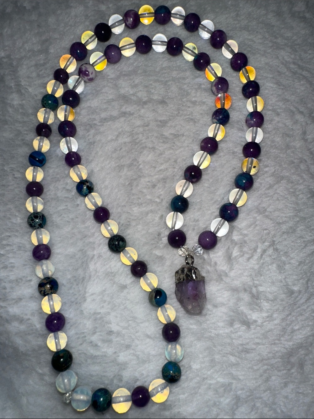 Mermaid Candy Necklace (Rainflower Jade, Amethyst, Mermaid Beads, Opalite) - Picture 4 of 5